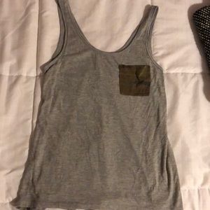 Grey tank top with camo pocket on chest